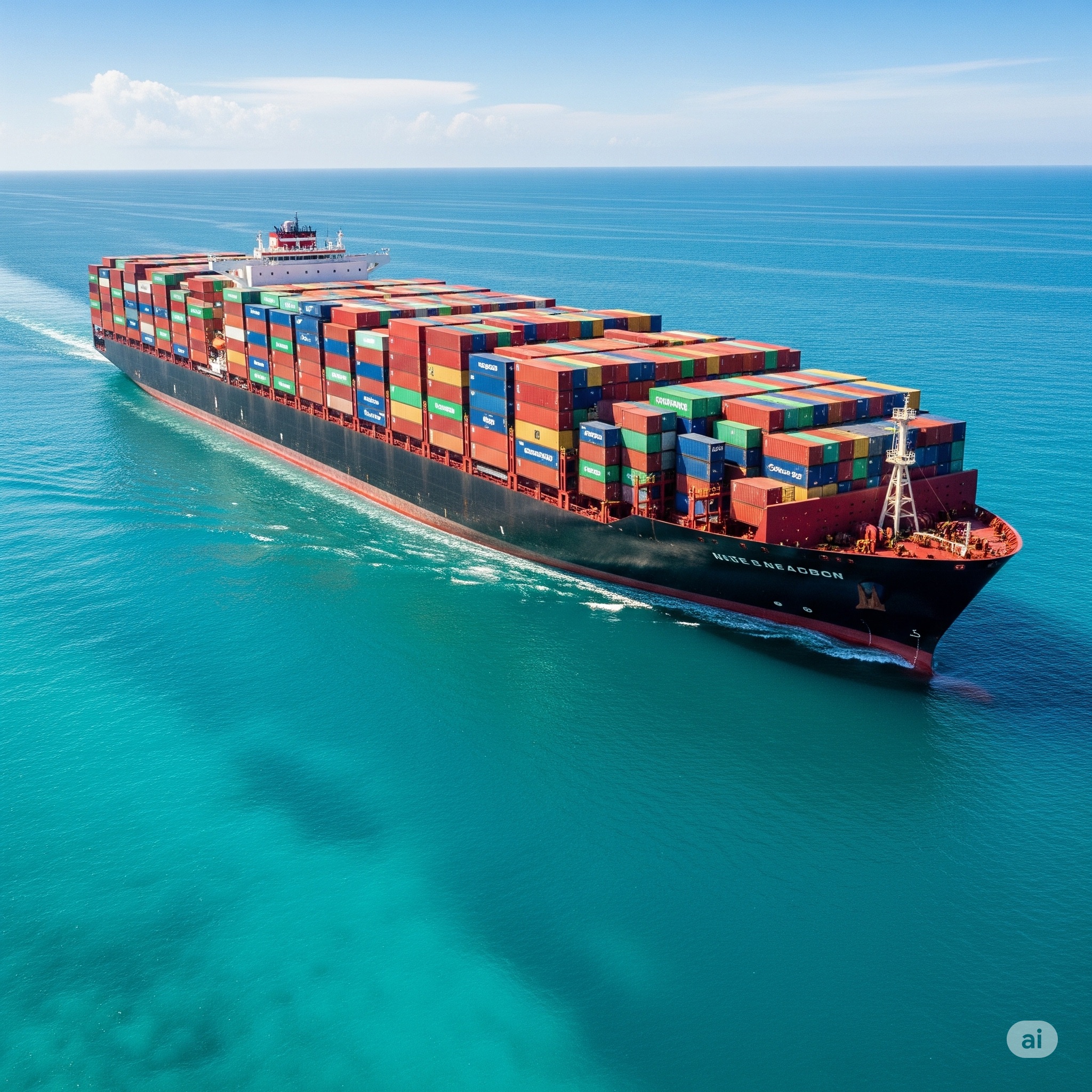 Container vessel underway on open water